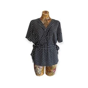 JUST top blouse black white polka dots medium